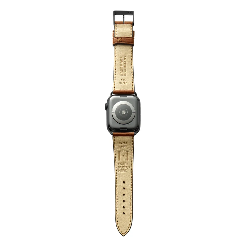 Apple Watch 1-9 Armband "EIMSBÜTTEL" (zertifiziertes Bioleder) – Cognac