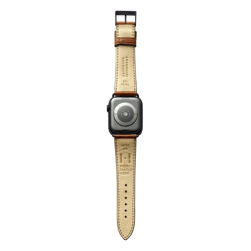 Apple Watch 1-9 Armband "EIMSBÜTTEL" (zertifiziertes Bioleder) – Cognac