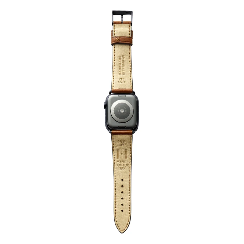 Apple Watch 1-9 Armband "EIMSBÜTTEL" (zertifiziertes Bioleder) – Cognac