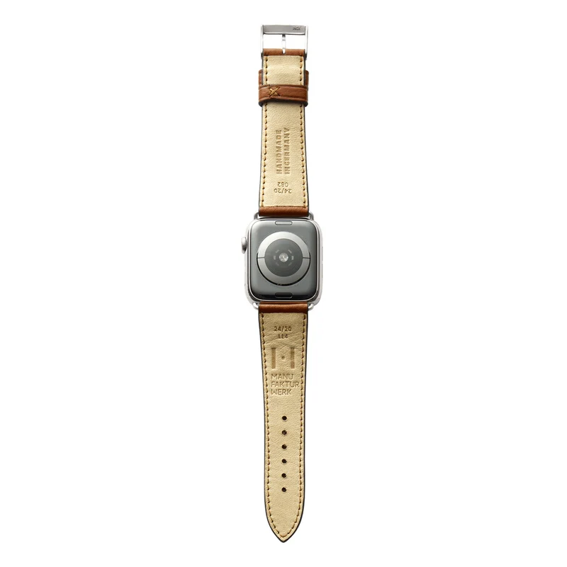 Apple Watch 1-9 Armband "EIMSBÜTTEL" (zertifiziertes Bioleder) – Cognac