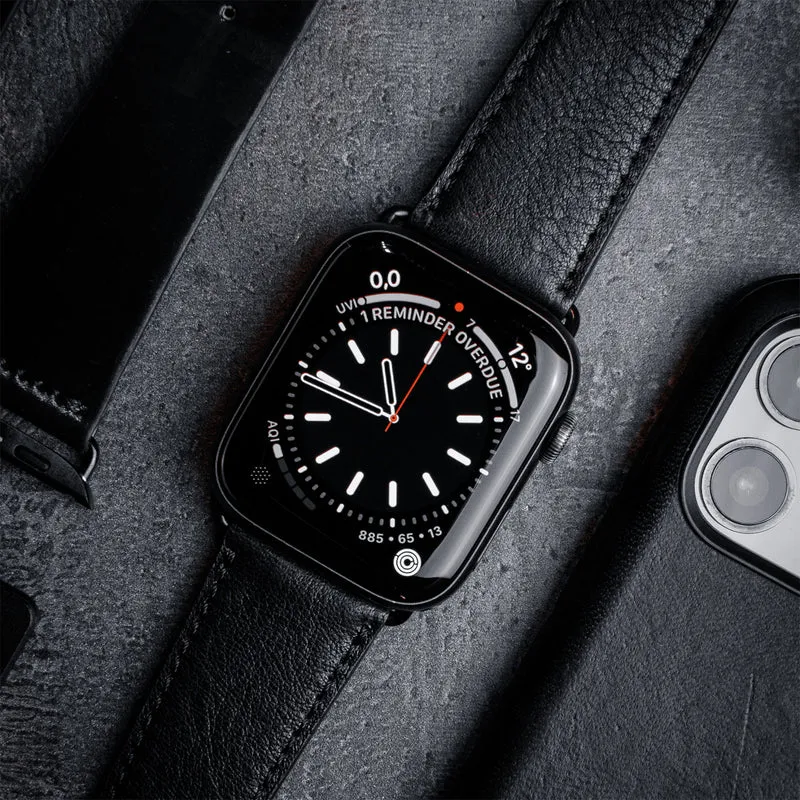 Apple Watch 1-9 Armband "EIMSBÜTTEL" (zertifiziertes Bioleder) – Schwarz