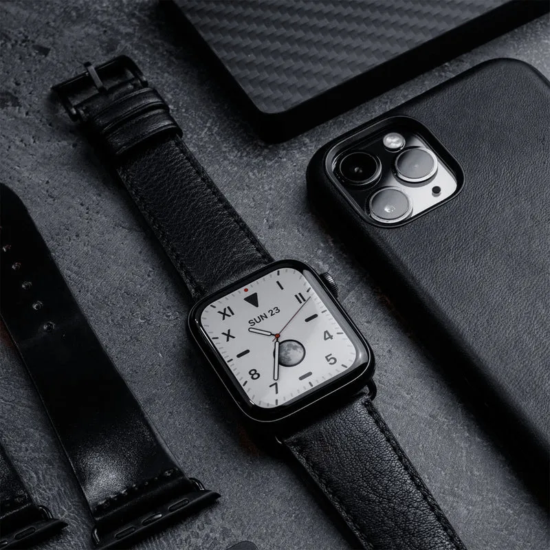 Apple Watch 1-9 Armband "EIMSBÜTTEL" (zertifiziertes Bioleder) – Schwarz