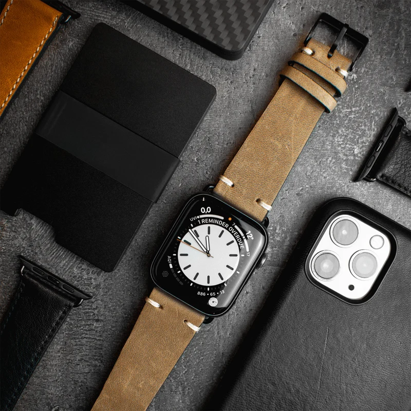 Apple Watch 1-9 Armband Vintage-Strap "UHLENHORST" (Vegetabiles Vintage Leder) – Sand