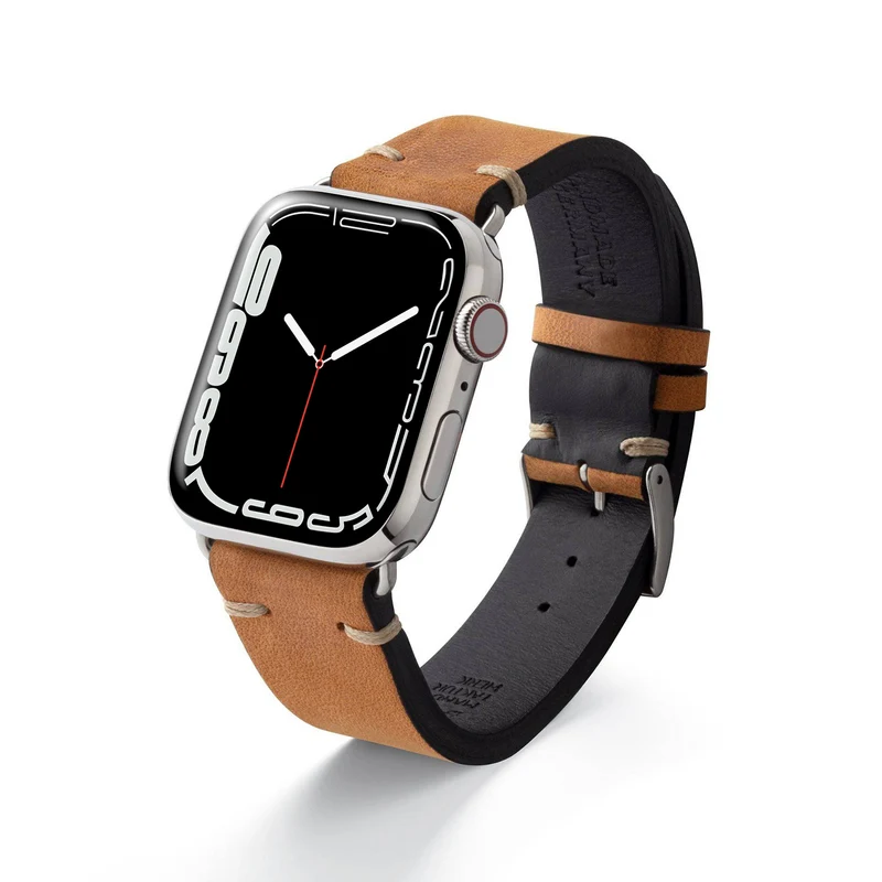 Apple Watch 1-9 Armband Vintage-Strap "UHLENHORST" (Vegetabiles Vintage Leder) – Cognac