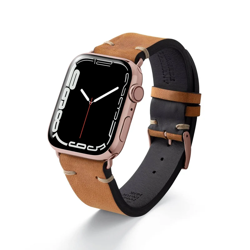 Apple Watch 1-9 Armband Vintage-Strap "UHLENHORST" (Vegetabiles Vintage Leder) – Cognac
