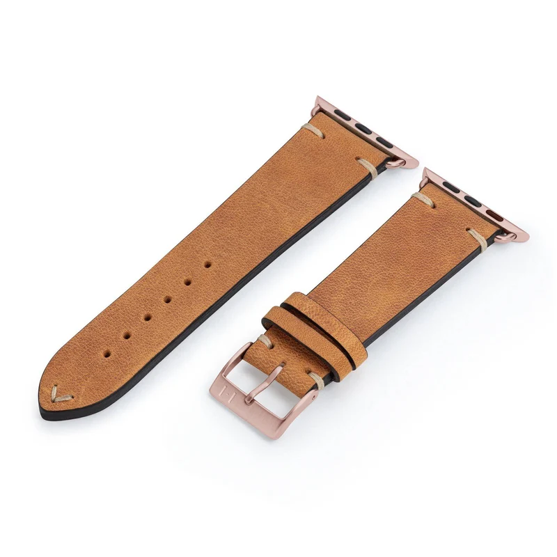 Apple Watch 1-9 Armband Vintage-Strap "UHLENHORST" (Vegetabiles Vintage Leder) – Cognac