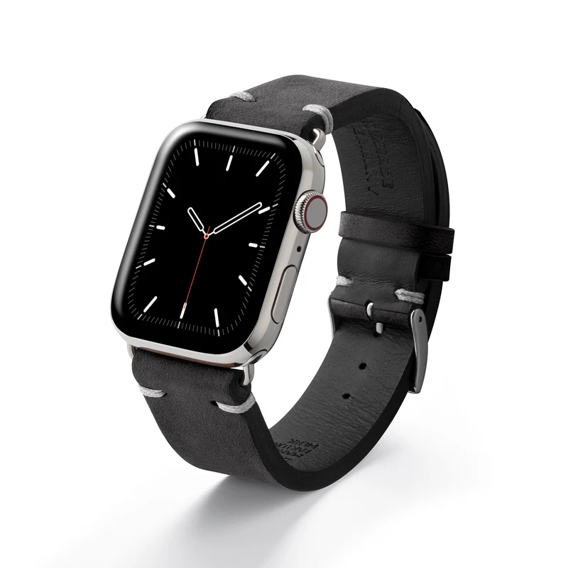 Apple Watch 1-9 Armband Vintage-Strap "UHLENHORST" (Vegetabiles Vintage Leder) – Schwarz