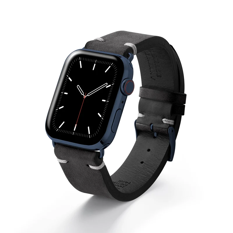Apple Watch 1-9 Armband Vintage-Strap "UHLENHORST" (Vegetabiles Vintage Leder) – Schwarz