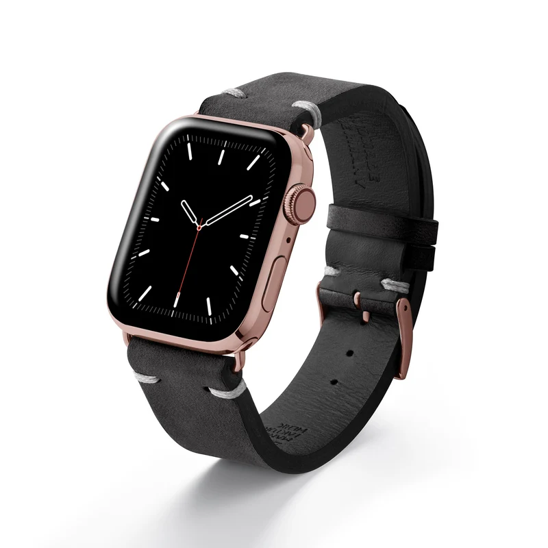 Apple Watch 1-9 Armband Vintage-Strap "UHLENHORST" (Vegetabiles Vintage Leder) – Schwarz