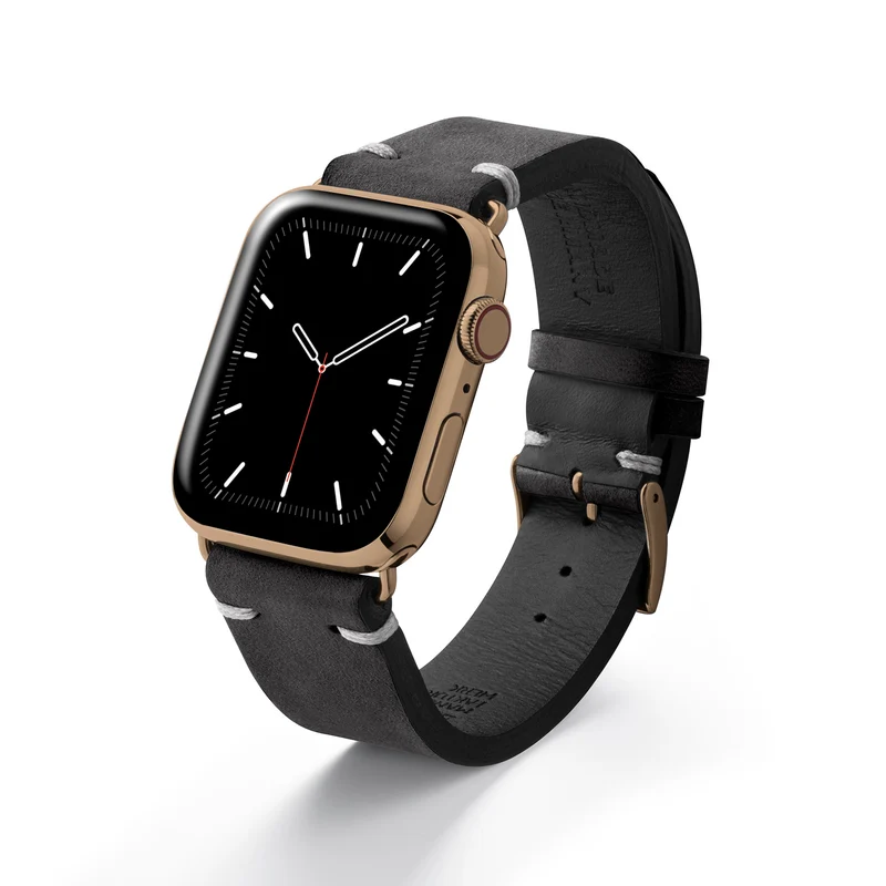 Apple Watch 1-9 Armband Vintage-Strap "UHLENHORST" (Vegetabiles Vintage Leder) – Schwarz