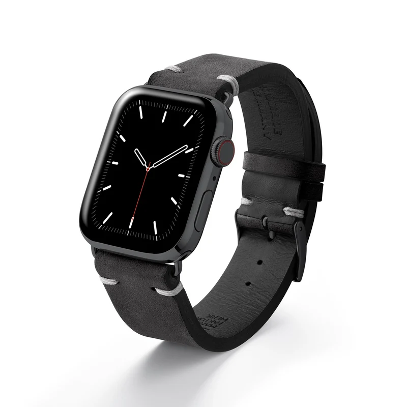 Apple Watch 1-9 Armband Vintage-Strap "UHLENHORST" (Vegetabiles Vintage Leder) – Schwarz