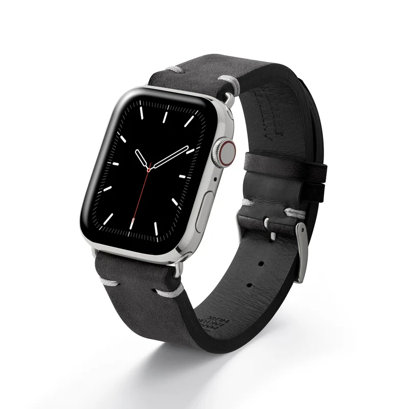 Apple Watch 1-9 Armband Vintage-Strap "UHLENHORST" (Vegetabiles Vintage Leder) – Schwarz