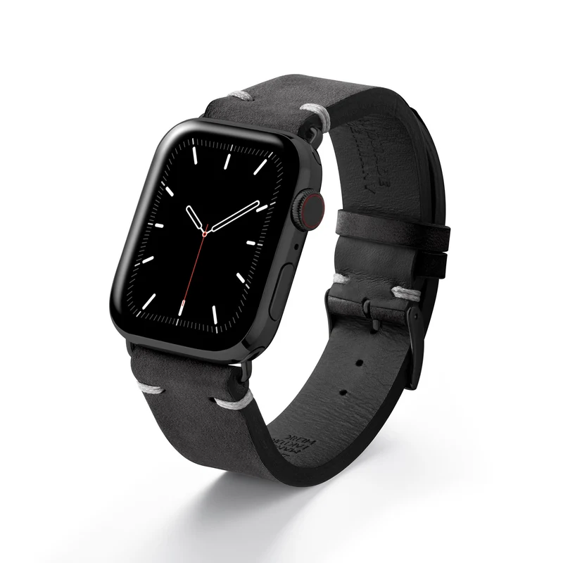 Apple Watch 1-9 Armband Vintage-Strap "UHLENHORST" (Vegetabiles Vintage Leder) – Schwarz