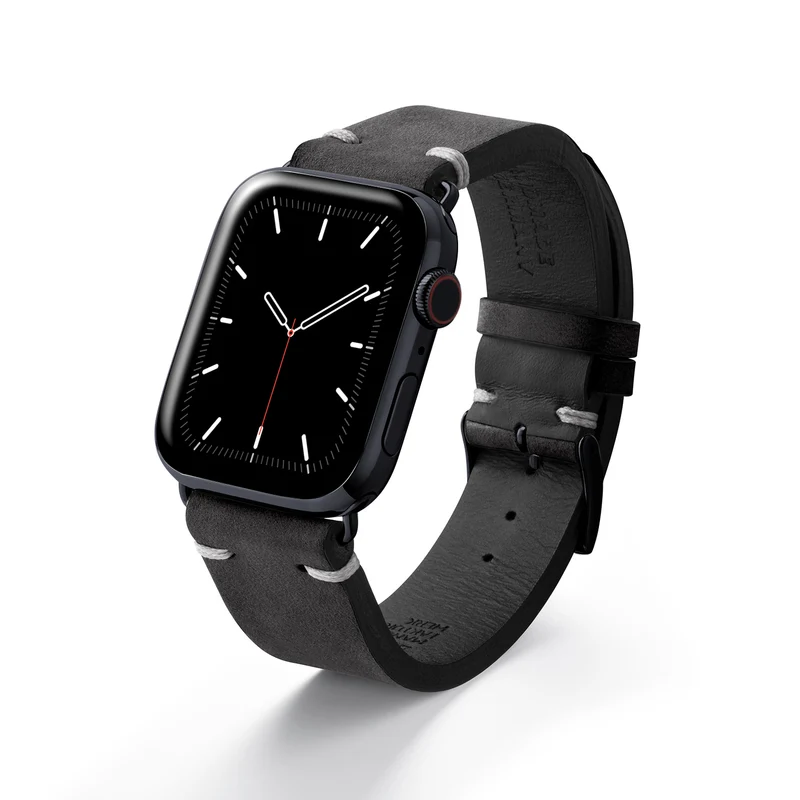 Apple Watch 1-9 Armband Vintage-Strap "UHLENHORST" (Vegetabiles Vintage Leder) – Schwarz