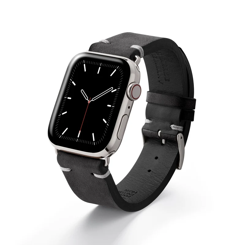 Apple Watch 1-9 Armband Vintage-Strap "UHLENHORST" (Vegetabiles Vintage Leder) – Schwarz