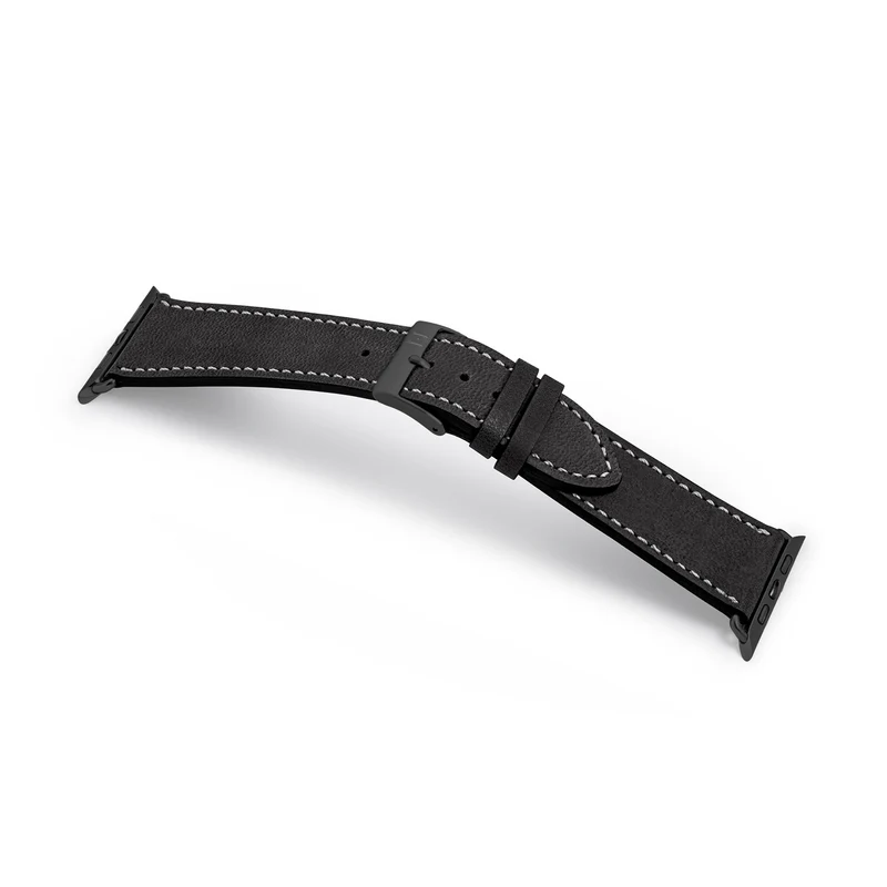 Apple Watch 1-9 Armband aus weichem Leder "HOHELUFT" – Schwarz
