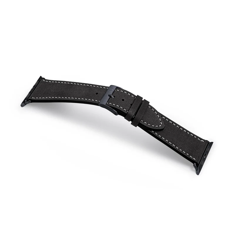 Apple Watch 1-9 Armband aus weichem Leder "HOHELUFT" – Schwarz