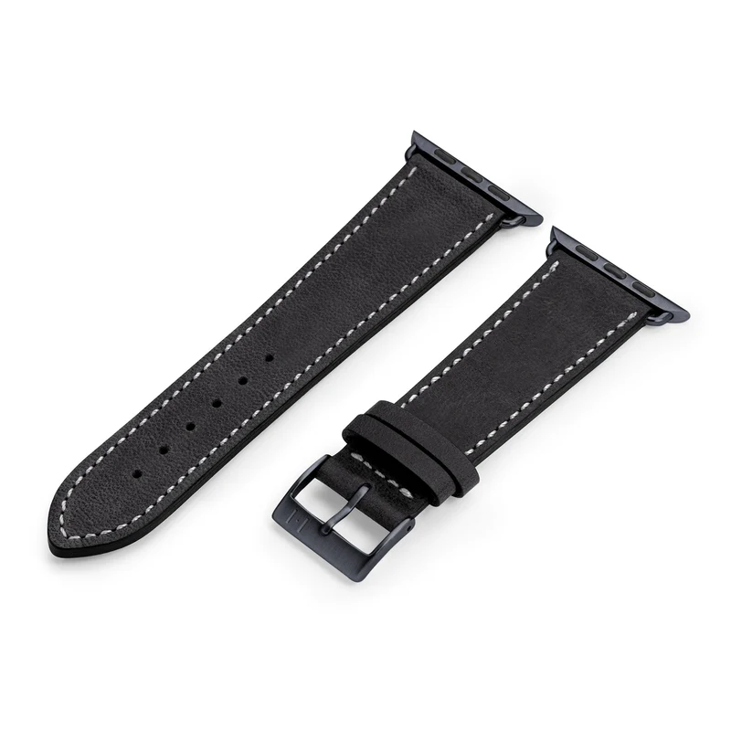 Apple Watch 1-9 Armband aus weichem Leder "HOHELUFT" – Schwarz