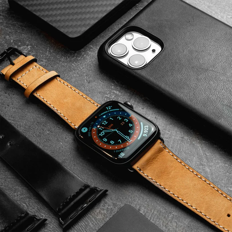 Apple Watch 1-9 Armband aus weichem Leder "HOHELUFT" – Cognac