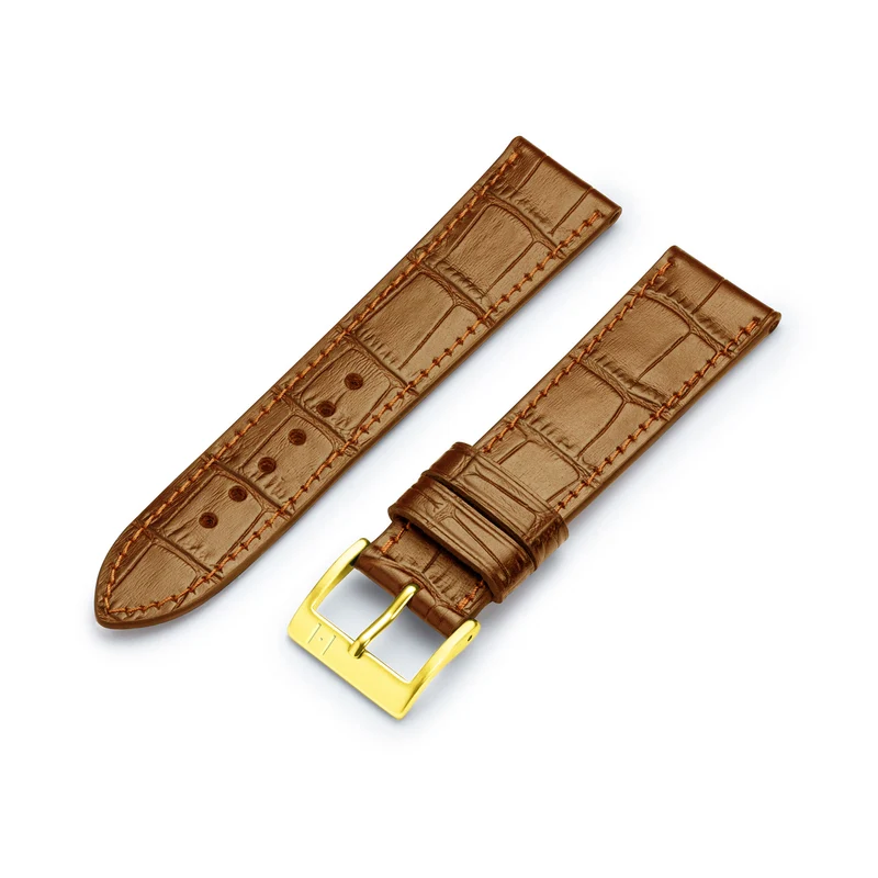 Uhrenarmband mit Kroko-Prägung "ROTHENBAUM" (Alligatornarbung auf Rindsleder) – goldene Schließe