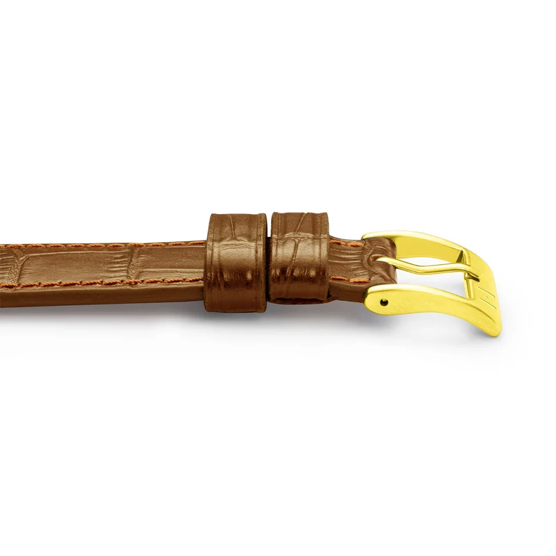 Uhrenarmband mit Kroko-Prägung "ROTHENBAUM" (Alligatornarbung auf Rindsleder) – goldene Schließe