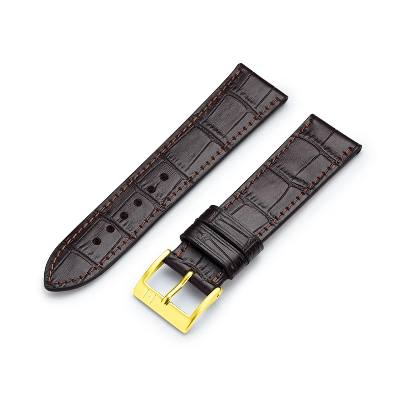 Uhrenarmband mit Kroko-Prägung "ROTHENBAUM" (Alligatornarbung auf Rindsleder) – goldene Schließe