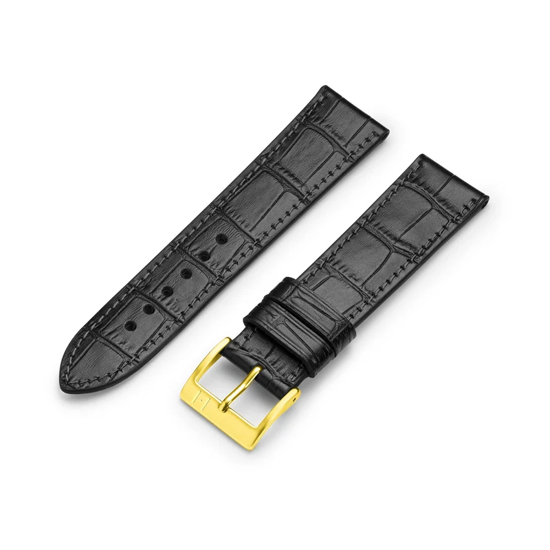 Uhrenarmband mit Kroko-Prägung "ROTHENBAUM" (Alligatornarbung auf Rindsleder) – goldene Schließe