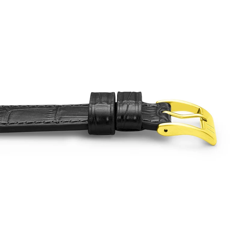Uhrenarmband mit Kroko-Prägung "ROTHENBAUM" (Alligatornarbung auf Rindsleder) – goldene Schließe
