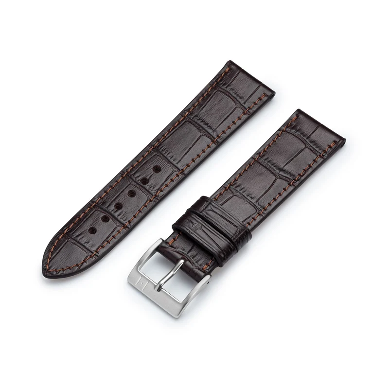 Uhrenarmband mit Kroko-Prägung "ROTHENBAUM" (Alligatornarbung auf Rindsleder) – silberne Schließe