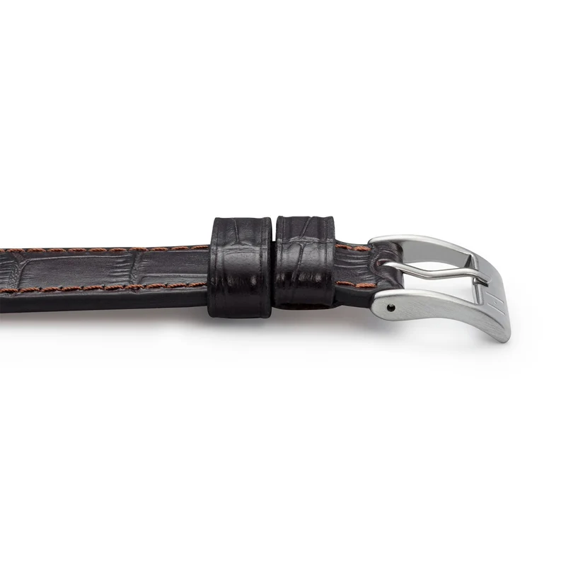 Uhrenarmband mit Kroko-Prägung "ROTHENBAUM" (Alligatornarbung auf Rindsleder) – silberne Schließe