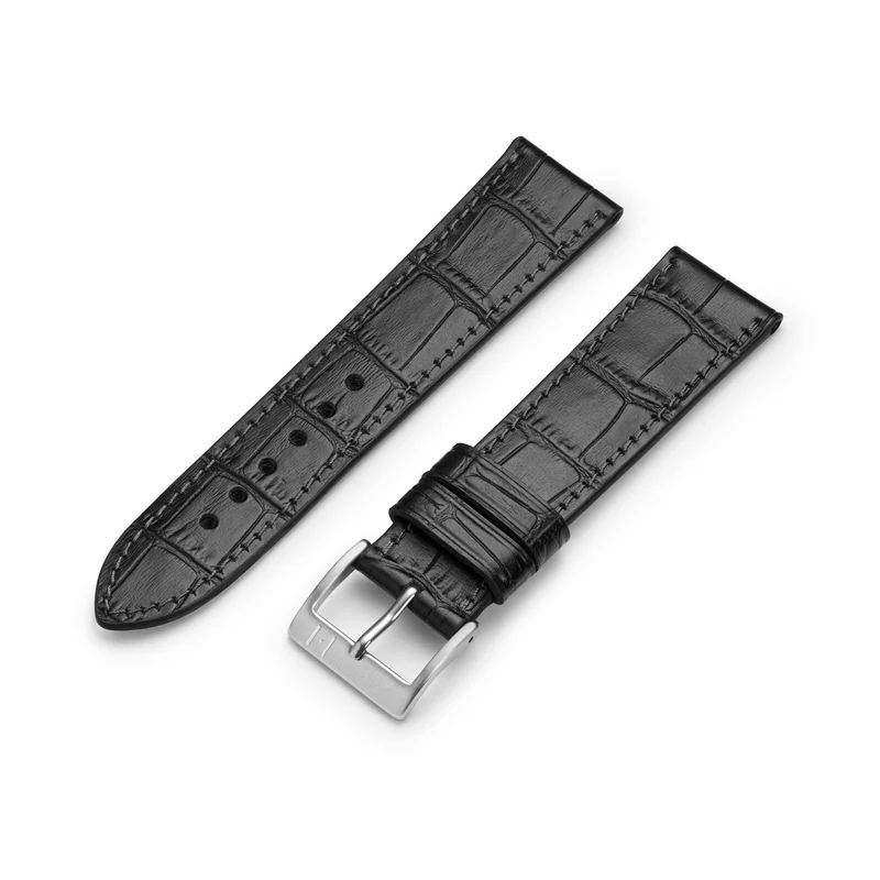 Uhrenarmband mit Kroko-Prägung "ROTHENBAUM" (Alligatornarbung auf Rindsleder) – silberne Schließe