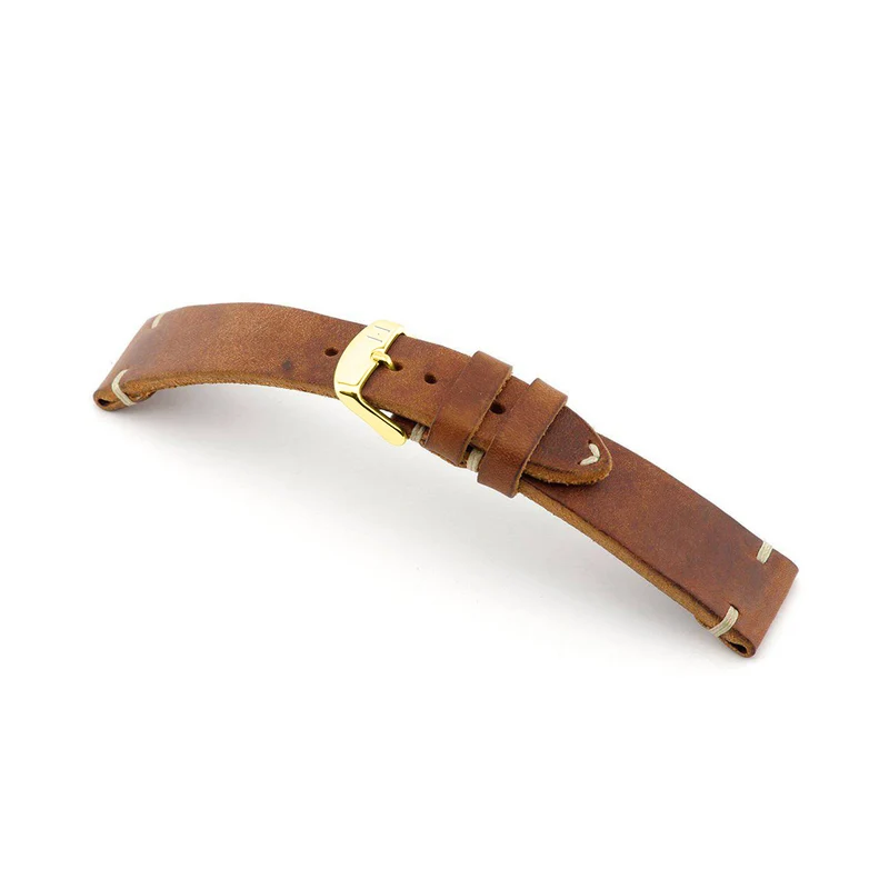 Handgenähtes Vintage Uhrenarmband "ST. PAULI" (Rindsleder) – goldene Schließe