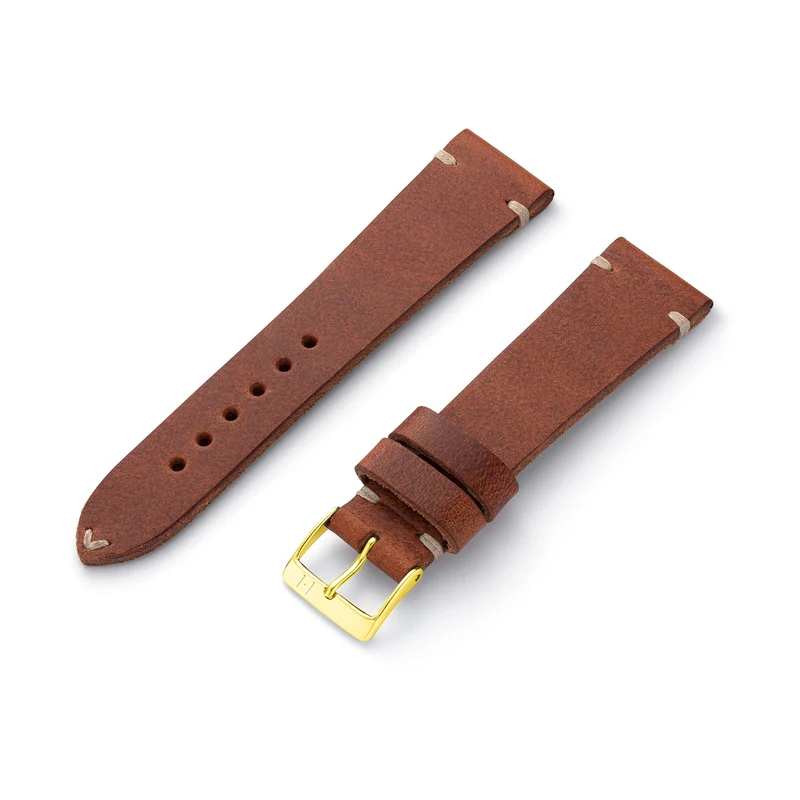 Handgenähtes Vintage Uhrenarmband "ST. PAULI" (Rindsleder) – goldene Schließe