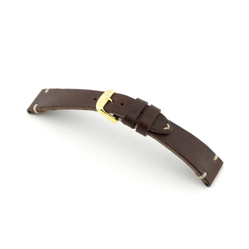 Handgenähtes Vintage Uhrenarmband "ST. PAULI" (Rindsleder) – goldene Schließe