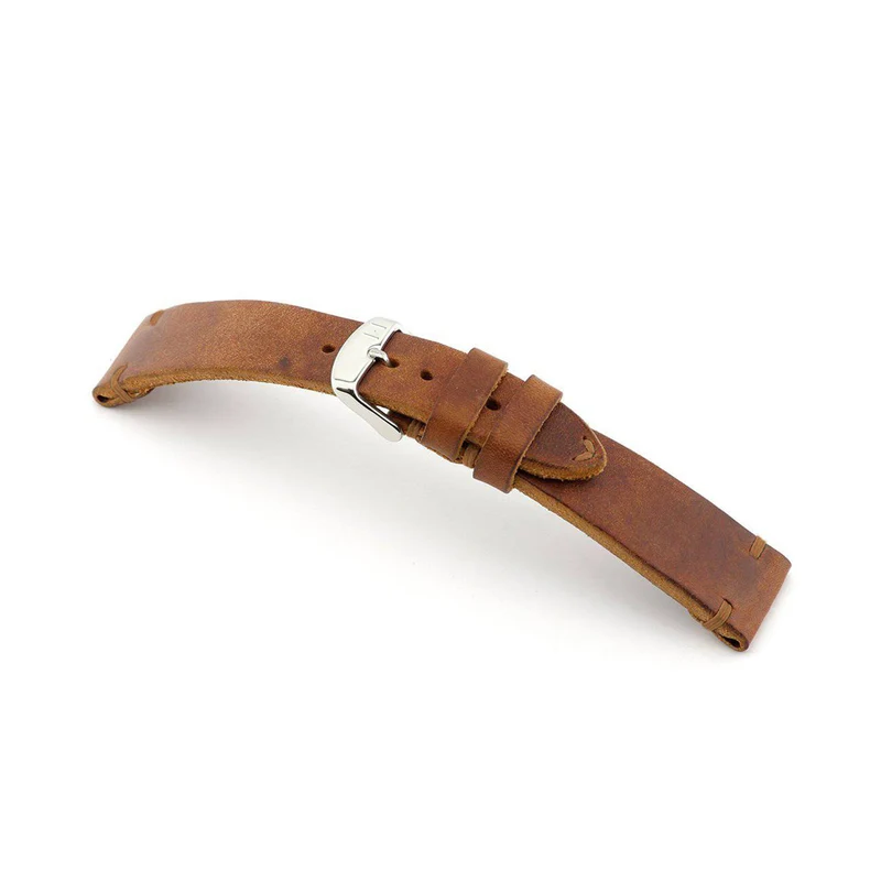 Handgenähtes Vintage Uhrenarmband "ST. PAULI" (Rindsleder) – silberne Schließe