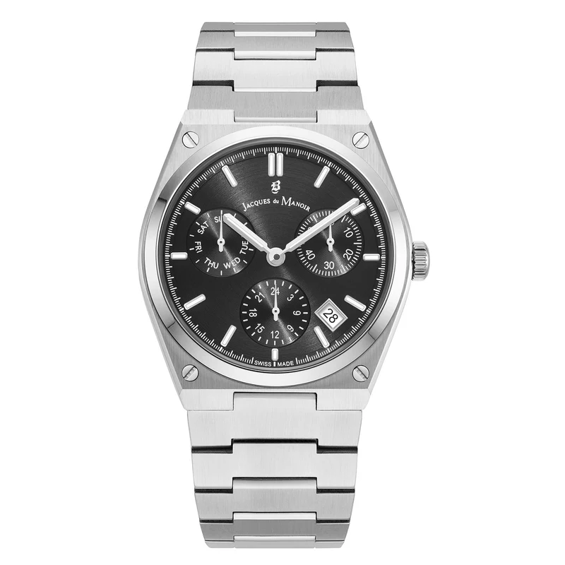 Jacques du Manoir Horizon Gents Multifunction Silberfarbene Edelstahl Herrenarmbanduhr JWN05701