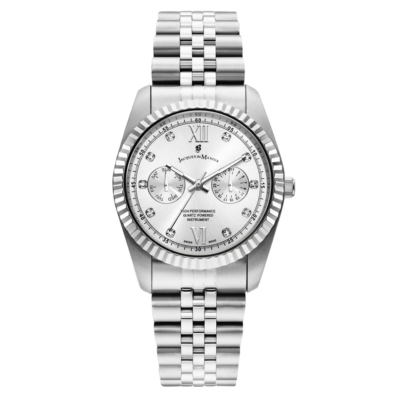 Jacques du Manoir Inspiration Multifunction Silberfarbene Edelstahl Unisex-Armbanduhr JWN06101