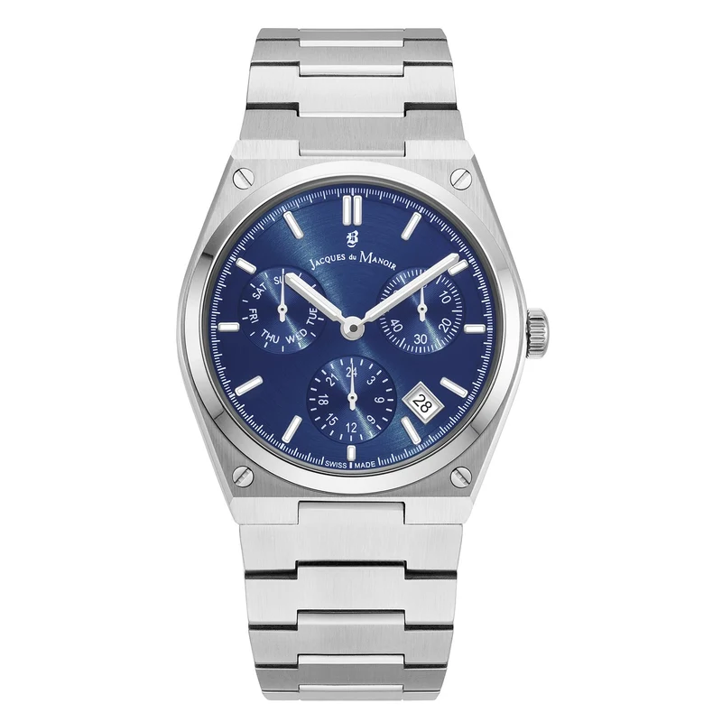 Jacques du Manoir Horizon Gents Multifunction Silberfarbene Edelstahl Herrenarmbanduhr JWN05703