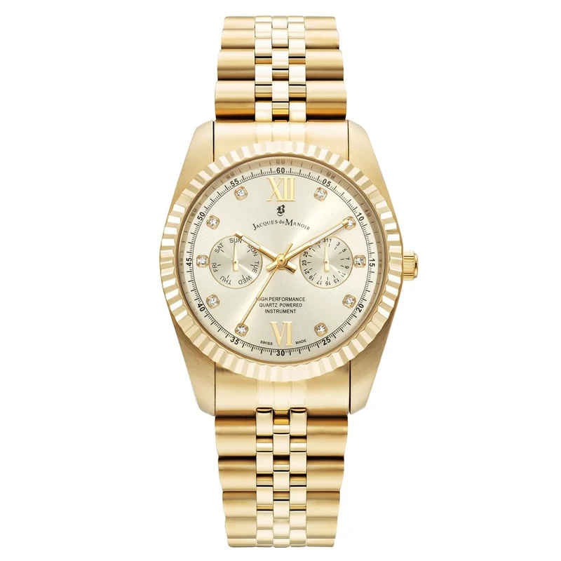 Jacques du Manoir Inspiration Multifunction Goldfarbene Edelstahl Unisex-Armbanduhr JWN06103