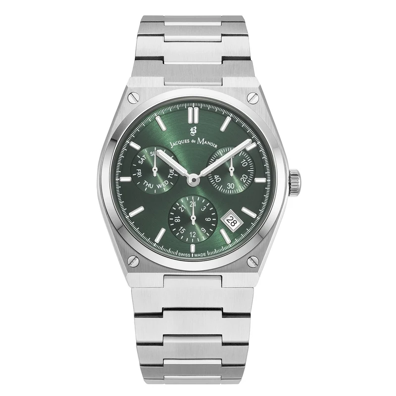 Jacques du Manoir Horizon Gents Multifunction Silberfarbene Edelstahl Herrenarmbanduhr JWN05702