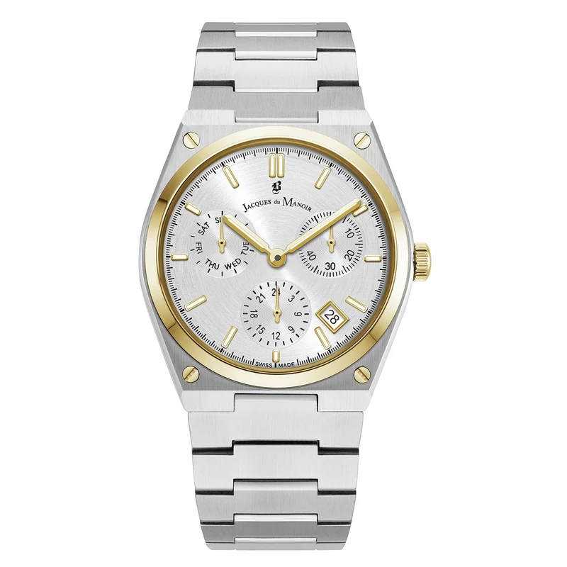 Jacques du Manoir Horizon Gents Multifunction Silber- und Goldfarbene Herrenarmbanduhr JWN05704