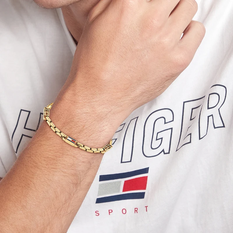 Tommy Hilfiger Edelstahl Goldfarbenes Herren Gliederarmband TJ2790675