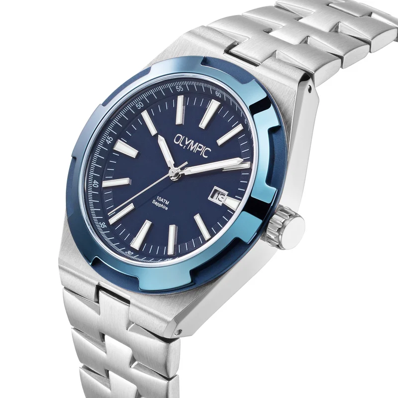Olympic Legacy Silberne Und Blaue Herrenuhr OL75HSS005