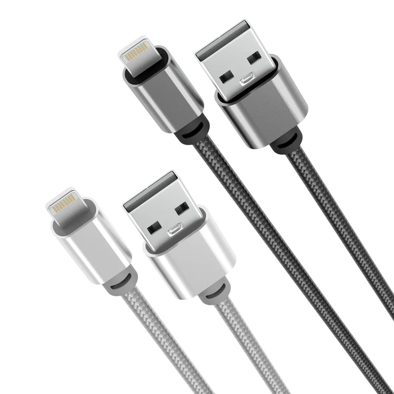 Laser 2m (2-pack) MFi Lightning to USB-A Cable Nylon (Silver/Black)