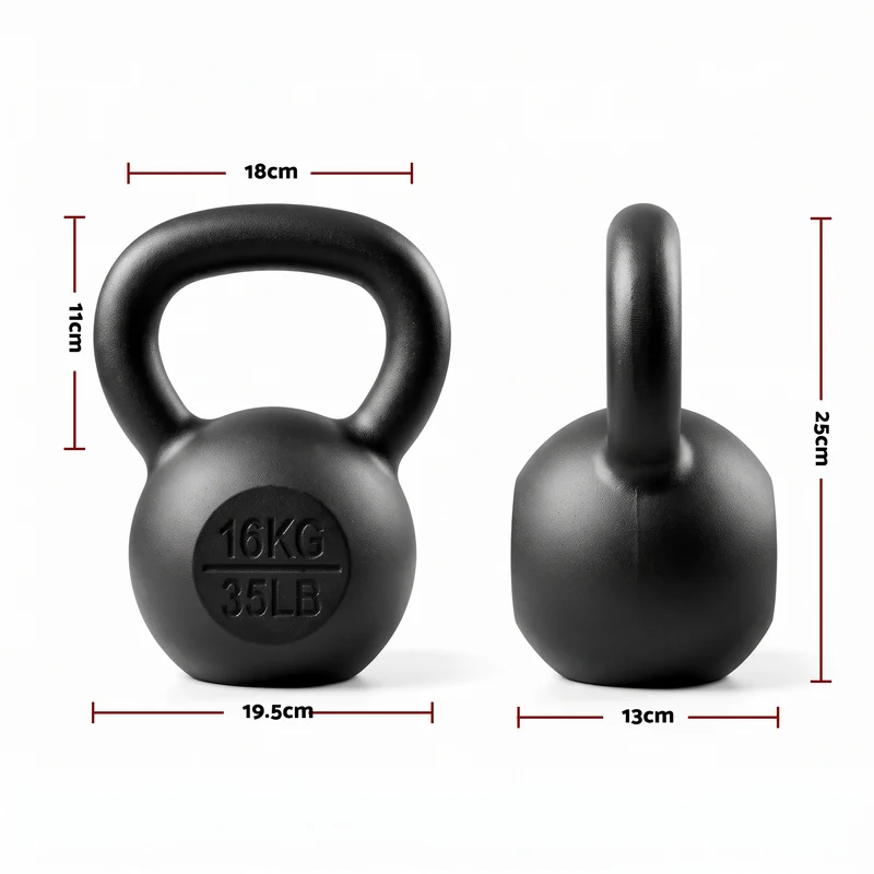 Everfit 16kg Cast Iron Kettlebell Powder Coating Flat Bottom Home Gym