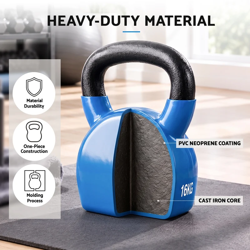 Everfit 16kg Kettlebell Cast Iron Weightlifting Bench Dumbbells Kettle Bell Blue