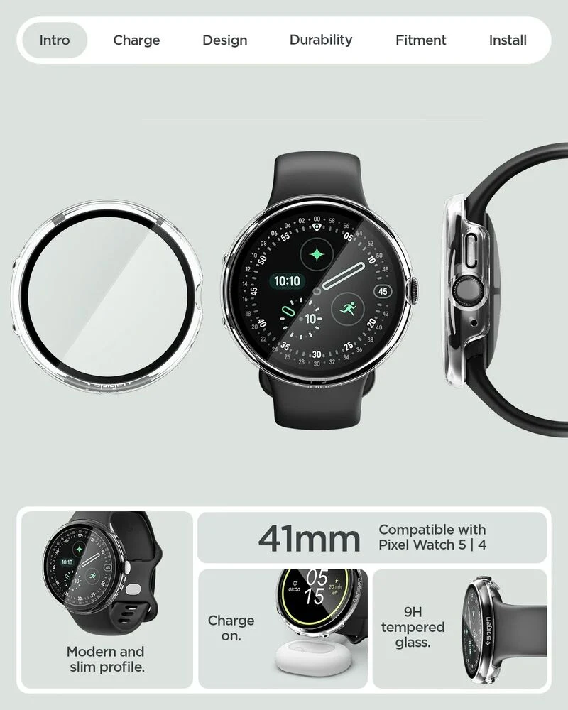 SPIGEN Google Pixel Watch 5/4 41mm Thin Fit 360 with Built in Screen Protector Case (Clear)