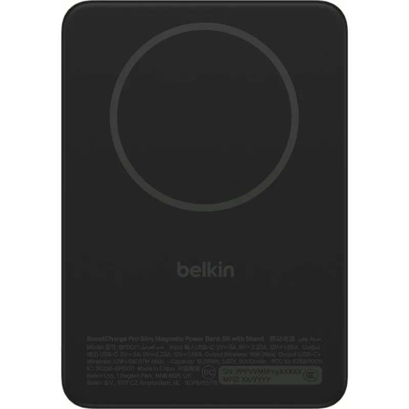 Belkin BoostCharge Slim Magnetic Power Bank 5K with Stand (Black)