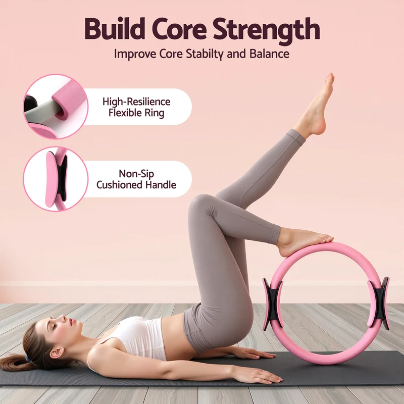 Everfit Pilates Ring Set for Women, 15pcs Home Workout Pilates Equipment Pink