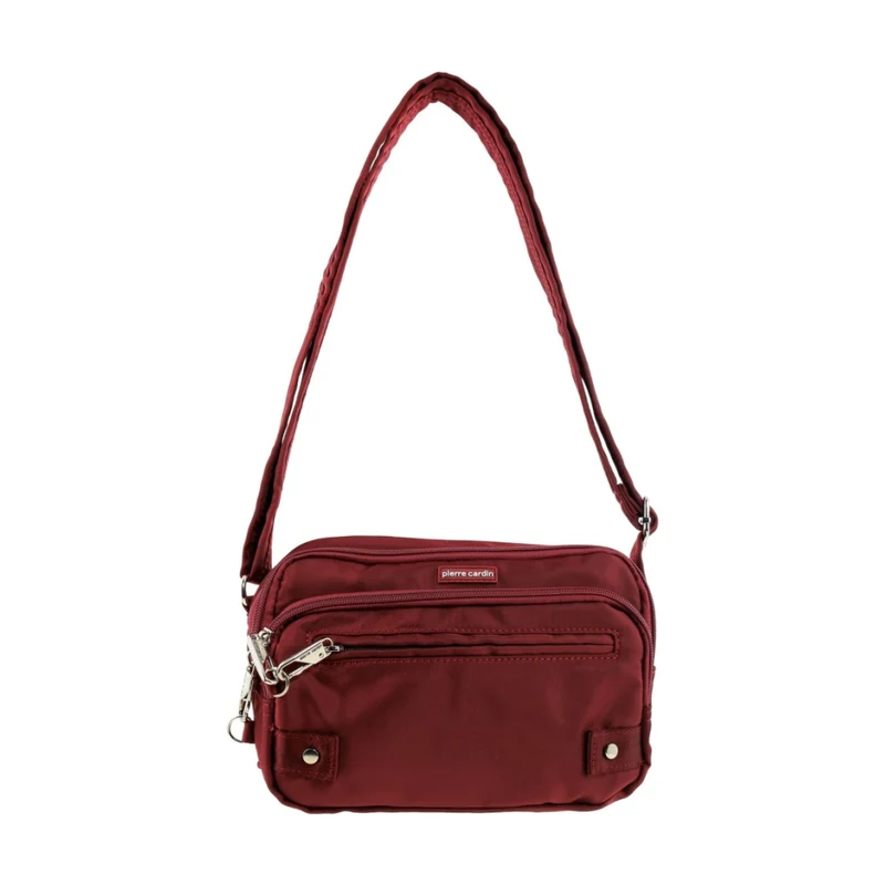 Pierre Cardin Nylon Anti-Theft Cross Body Bag Locking Strap RFID Blocking Wine